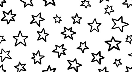 A pattern of hand-drawn stars in various sizes scattered across a white background.