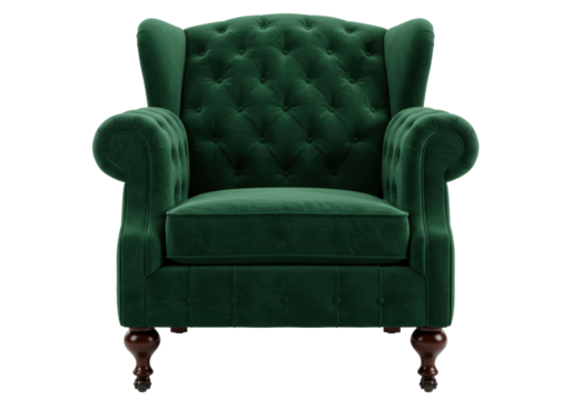 Isolated green velvet armchair, stylish living room furniture for comfortable sitting and decor - Powered by Adobe