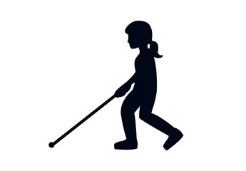 visually impaired blind person walking with a cane mobility aid woman women people walk emoji symbol sign icon vector illustration isolated flat