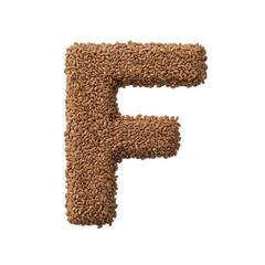 Letter F for Fiber Made from Brown Flax Seeds, a Superfood for Gut Health, Isolated on White Background
