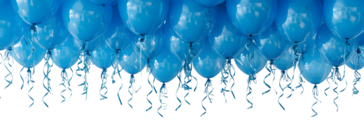 Floating Blue Balloons: A cascade of vibrant blue balloons fills the frame, creating a festive atmosphere. A joyful scene with simple elegance and celebration. 