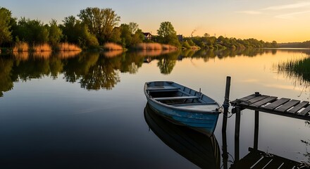 Obraz premium Tranquil lake scene at sunrise