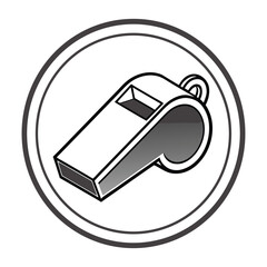 Referee whistle symbol inside circle sign graphic icon for sports officials and coaching vector