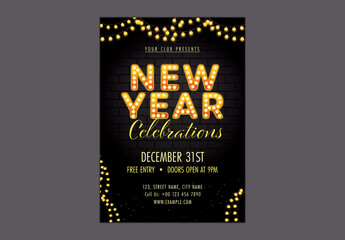 Editable New Year Party Flyer Template in Red Color and Attractive Woman Photo.