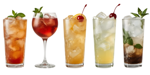 Refreshing Cocktails Array: A visual feast of assorted cocktails, each meticulously garnished and presented to showcase a spectrum of colors, flavors, and ingredients, inviting a taste of summer.