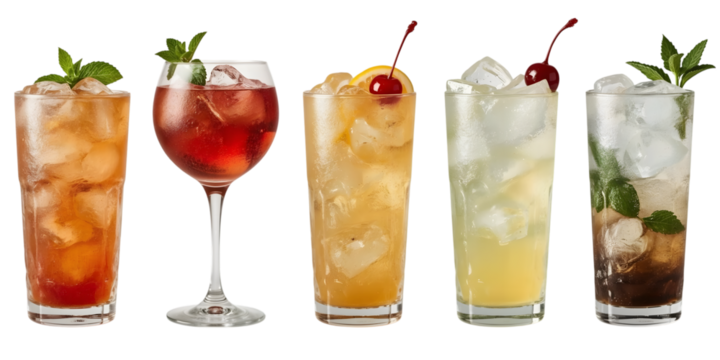 Refreshing Cocktails Array: A visual feast of assorted cocktails, each meticulously garnished and presented to showcase a spectrum of colors, flavors, and ingredients, inviting a taste of summer.