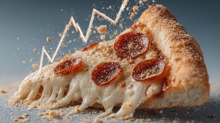 A slice of pepperoni pizza with cheese and toppings isolated on white background