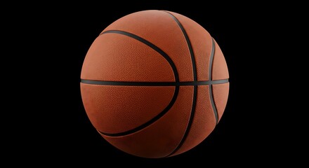Orange basketball with black lines against a dark background