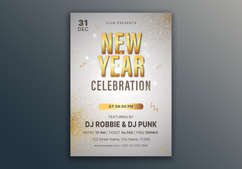 Editable New Year Celebration Flyer Template in Green Color with Event Details and Festive Elements.