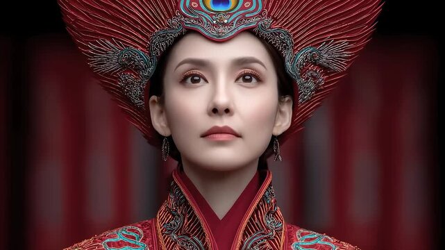 Eastern Woman in Gorgeous Costume Showcasing Classical Beauty