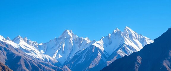 Obraz premium Rugged, snow-capped peaks of the Rofan Mountains pierce a vibrant blue sky, snow, rocks