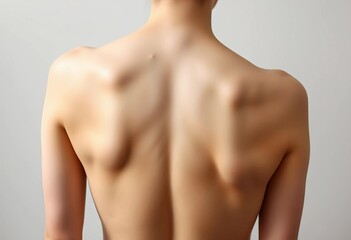 Naklejka premium Smooth, pale skin of a bare back, delicate curve of spine, subtle shadows, high resolution, aesthetic