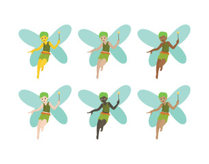fairy person wings forest flower green non-binary emoji symbol sign icon vector illustration isolated flat