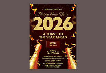 Editable New Year’s Eve Party Flyer with Event Details for Club, Disco Night.
