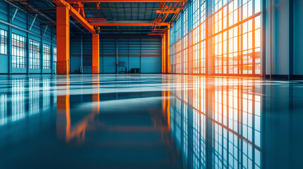 Hyperrealistic DSLR photo capturing abstract reflections on a glossy floor, blending light, color, and geometry to create a surreal minimalist atmosphere.

