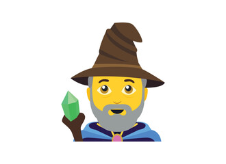 Fototapeta premium warlock mage witch wizard wand man men beard person magic fantasy emoji symbol sign icon vector illustration isolated flat wise