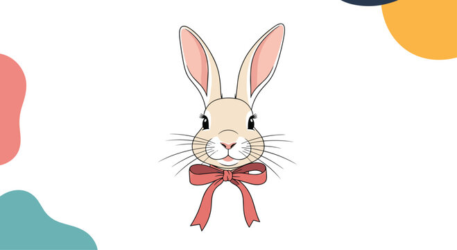 An adorable fluffy bunny with long ears wears a charming red bow tie. - Powered by Adobe