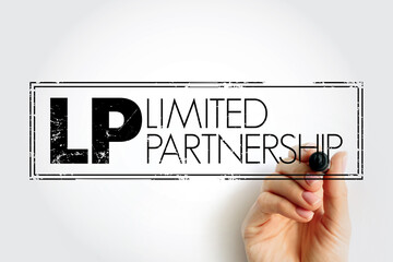LP Limited Partnership - exists when two or more partners go into business together, acronym business concept stamp