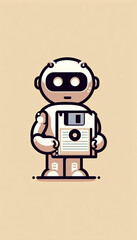 Obraz premium Robot Holding Floppy Disk Retro Tech 
