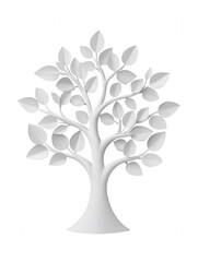 Serene abstract white tree with paper cut foliage isolated on transparency background. minimalist shape for nature concepts, evoking clean and elegant feeling