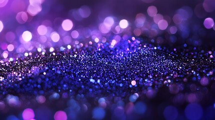 Close-Up of Purple Blue Glitter Creating a Sparkling Vibrant Abstract Design on Dark Background