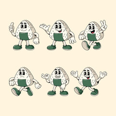  Cute Cartoon sheet onigiri Vector illustration hand drawn