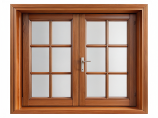 Wooden window with a grid pattern isolated on transparent background