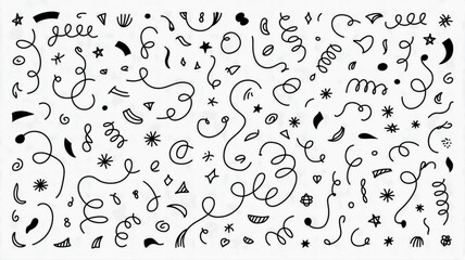 Hand Drawn Doodle Elements and Confetti on White Background celebration party