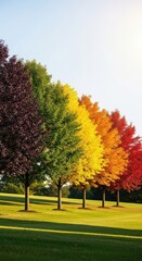 Rainbow colored trees in park