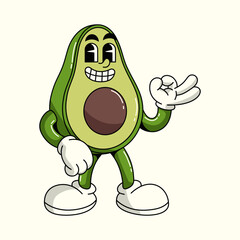 Cartoon Mascot avocado Vector illustration hand drawn