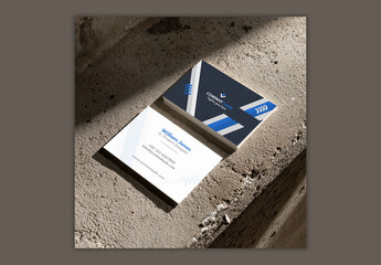 Stacked Business Cards Mockup on Concrete Background.