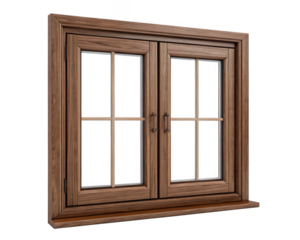 Wooden window with a grid pattern isolated on transparent background