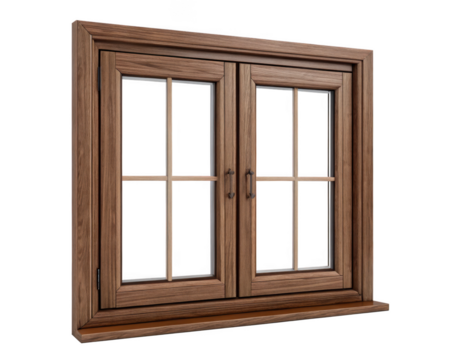 Wooden window with a grid pattern isolated on transparent background
