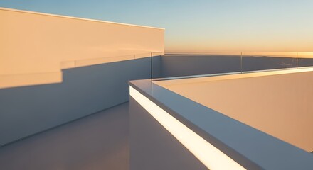 Geometric architecture in the golden hour light of a modern building