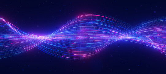 Bigdata light speed twisted flow. Abstract digital data stream of quantum computing. Cyberspace of qubit trail waves. Modern tech information transmission. © garrykillian