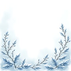 Delicate Icy Watercolor Border with Frosty Leaves  
