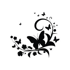 Elegant Butterfly and Floral Swirl Silhouette Design