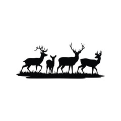 Naklejka premium Deer Family Silhouette in Nature – Wildlife Vector Illustration
