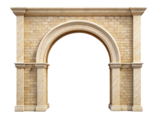 Ancient stone archway isolated on transparent background with detailed carvings