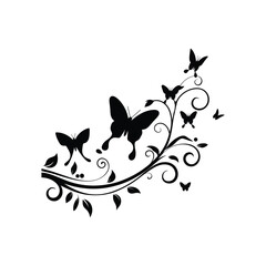 Decorative Butterfly and Floral Swirl Silhouette Design