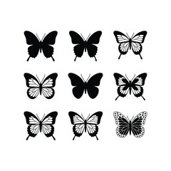 Butterfly Silhouette Set Vector Illustration