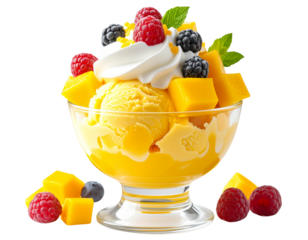 Cute Kawaii Mango Ice Cream Character, Transparent Background