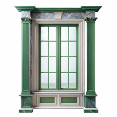 Green window frame with columns isolated on transparent background, home decoration