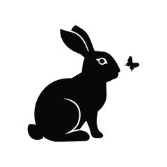Rabbit Silhouette with Butterfly Vector Illustration