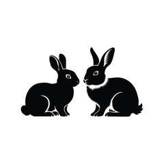 Two Rabbit Silhouettes Facing Each Other Vector Illustration