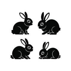 Rabbit Silhouette Set in Different Poses Vector Illustration