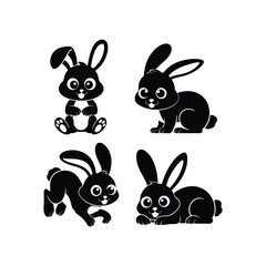 Cute Cartoon Rabbit Silhouette Vector Set – Adorable Bunny Animal Collection