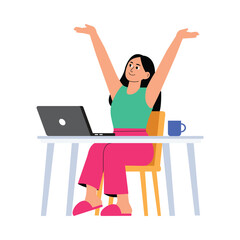 Office person stretching arms during work break illustration