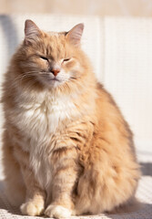 Cream cat of siberian breed in relax at the sun