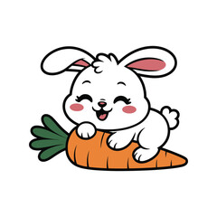 Adorable Cartoon Bunny Hugging a Carrot Vector Illustration